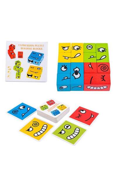 LIXADA لعبة تعليمية للأطفال من مونتيسوري، مكعبات مطابقة خشبية لتغيير تعبيرات ...