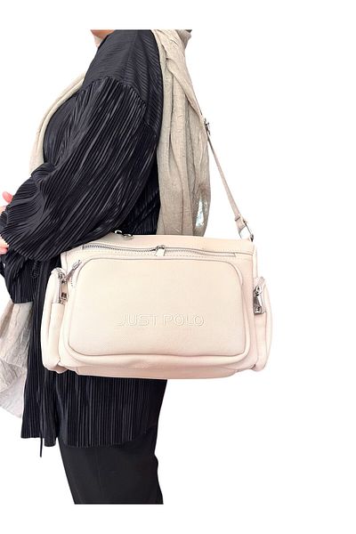 Just Polo Women's Cross Shoulder Pocket Detailed Daily Adjustable Long Strap Postman Shoulder Bag with Lots of Eyes