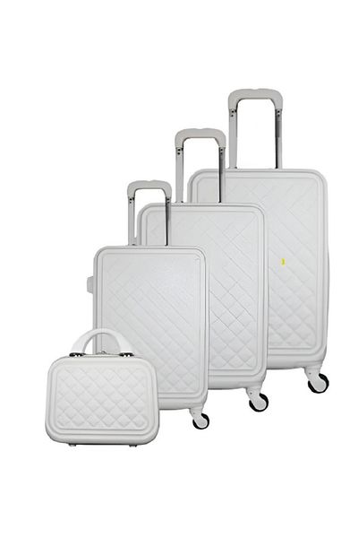 rexa 4-Piece Textured Checkered Luggage Trolley Set – Champagne, Durable & Stylish Travel Suitcases