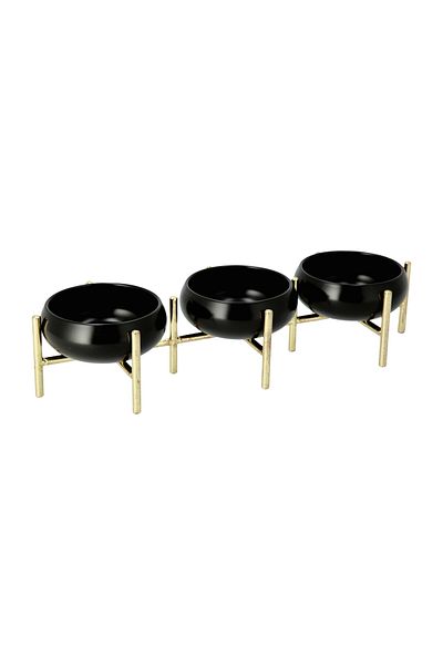 LA MESA black/gold durable porcelain snack bowls set 3 pcs