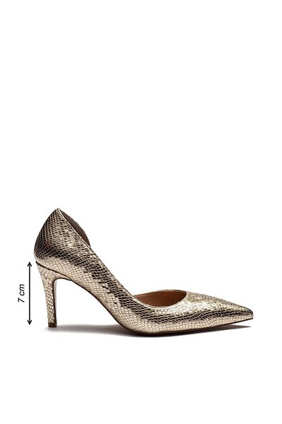 Dedos Women's Classic Flat Stiletto Pointed Toe Open Heeled Shoes Gold 4300