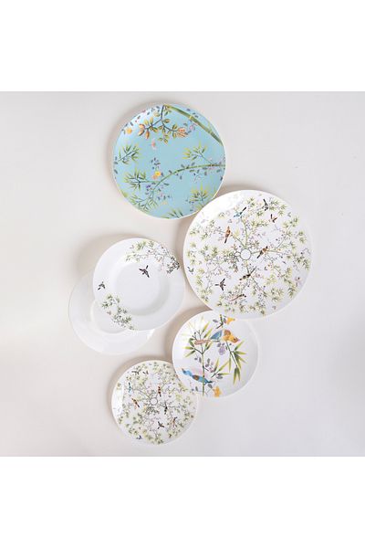 LA MESA white/green bone porcelain 16 pc dinner set