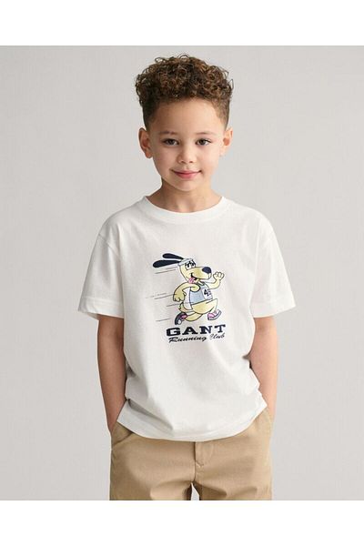 Gant تي شيرت مطبوع عليه كلب يركض للأطفال