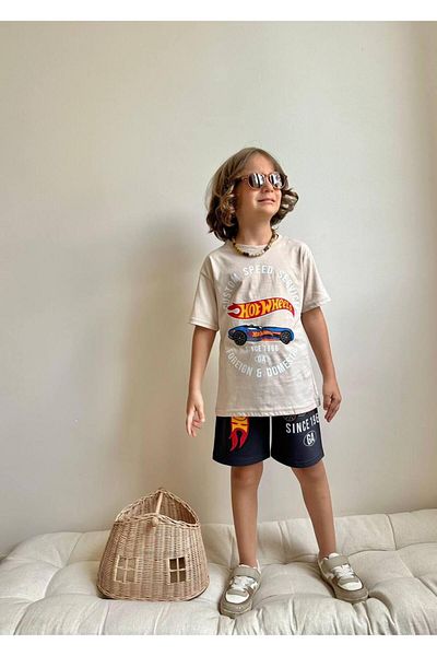 YİGİT BUTİK Yigit Boutique Car Printed Shorts Boys Suit