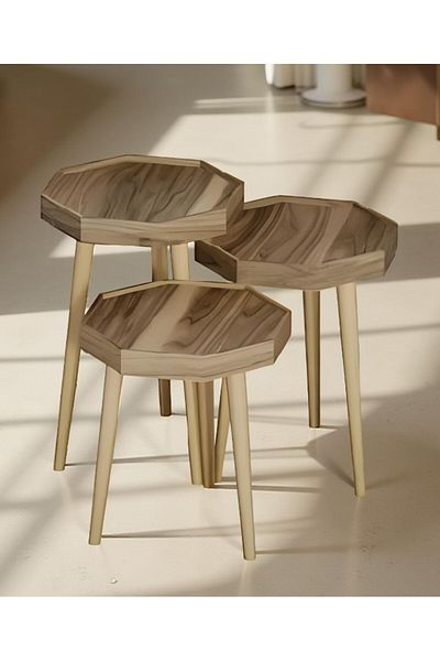 rexa 3-Piece Serving Table Set – Brown, 40 x 40 x 59 cm, Nesting Side Tables for Living Room & Decor