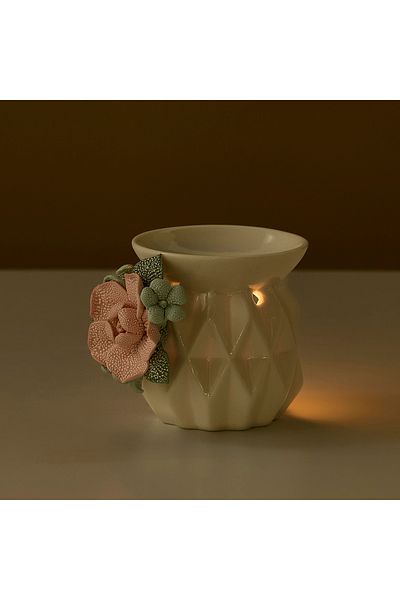 Lifestyle Floral Textured Ceramic Oil Burner- 10x8x8 cms