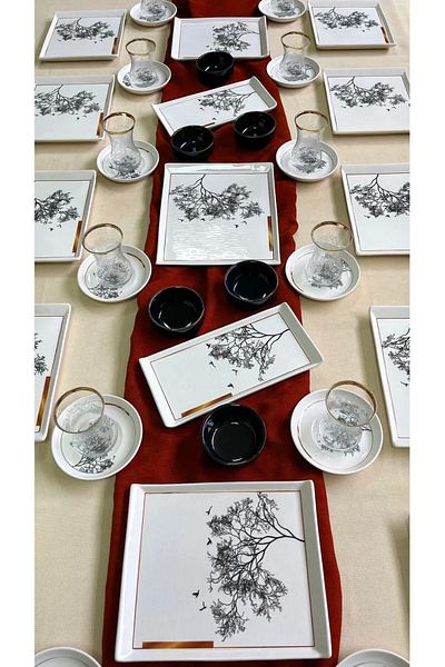 Erbaşlar 33 Pieces 12 Seater Wish Tree Pattern Presentation Breakfast Set, Set