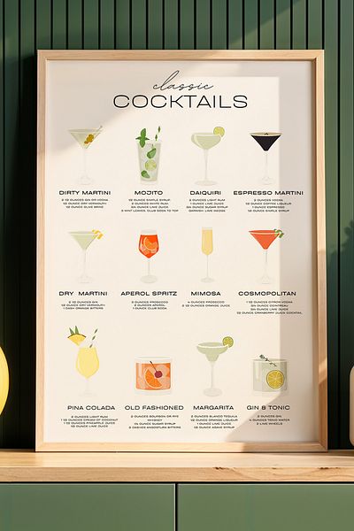 HİGUERA Opțiuni clasice de cocktail BAR Tablou de perete pentru bucătărie cu cadru din lemn natural