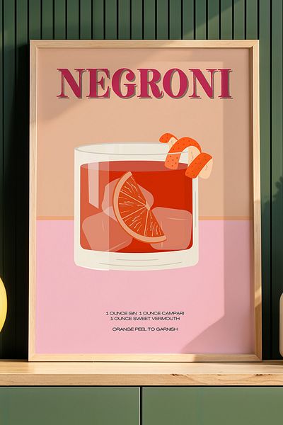 HİGUERA Negroni Modern BAR Tablou de perete pentru bucătărie cu cadru din lemn natural