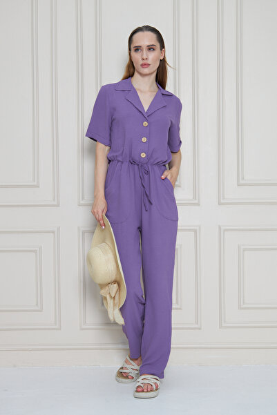 NEW LAVİVA Women's Jacket Collar Elastic Waist Jumpsuit - 700-2622