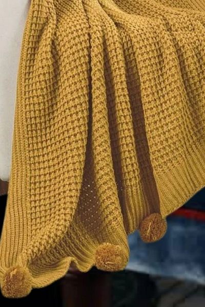 DOUX HOME Thessaloniki 10 Pompom Knitwear Knitted Tv Blanket 130 X 170 cm
