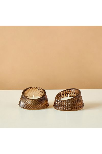 Lifestyle Ribbed 2-Piece Glass Candleholder Set