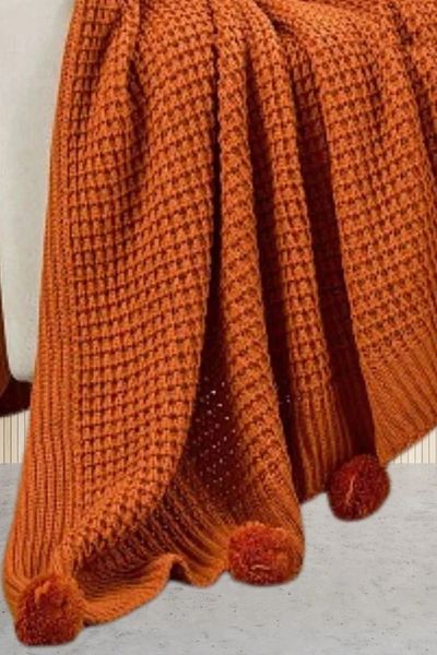 DOUX HOME Thessaloniki 10 Pompom Knitwear Knitted Tv Blanket 130 X 170 cm