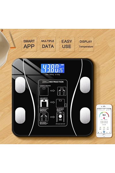 divendi-ro Smart Body Scale, with diagnostics and thermometer, USB, Bluetooth, Fitness App, LCD, black