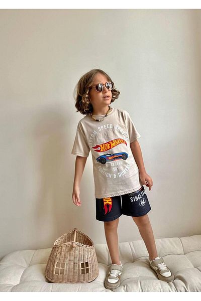 YİGİT BUTİK Yigit Boutique Car Printed Shorts Boys Suit