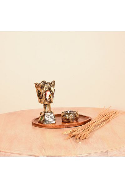 Crafted by Lifestyle Home Carving Metal Studded Bakhoor Burner