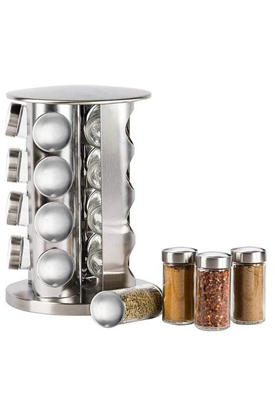divendi-ro Set of 16 Glass Spice Containers and Stainless Steel Rotating Holder/Organizer