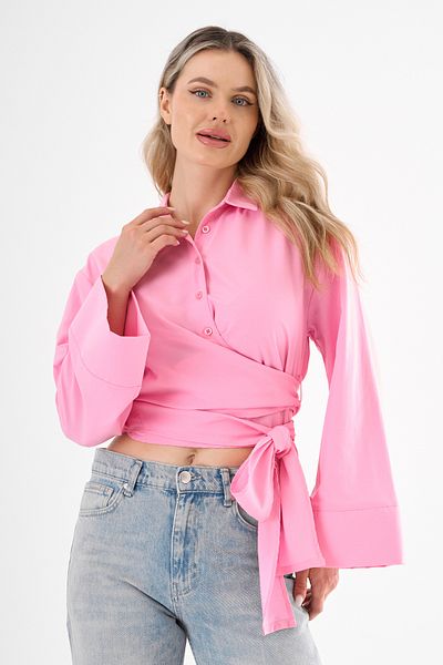 Cistern İstanbul Women's Pink Belt Detailed Tie-Up Shirt