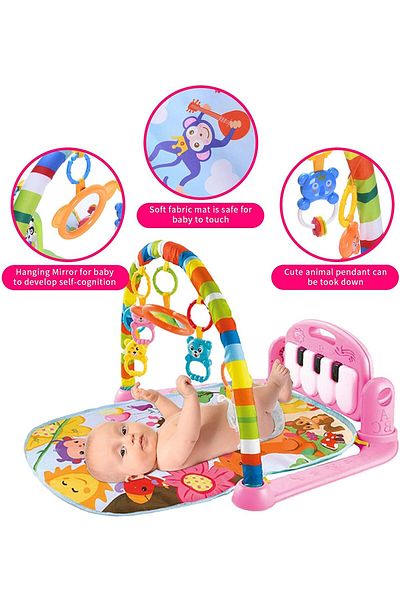 rexa 2-in-1 Baby Kick & Play Piano Gym Mat – 42 x 8 x 49 cm, Musical Activity Mat with Hanging Toys
