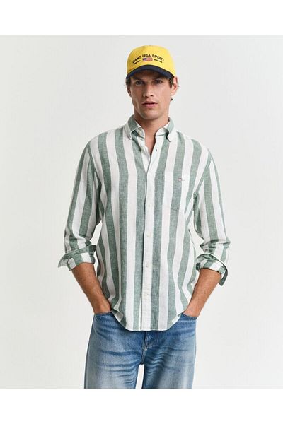 Gant Regular Fit Bold Striped Cotton Linen Shirt