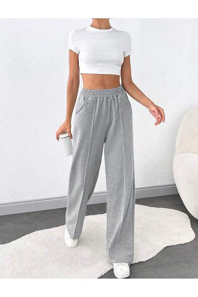 GERLAY Women's Comfortable Fit Gray Striped Straight Tracksuit