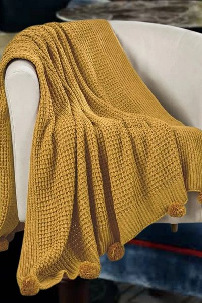 DOUX HOME Thessaloniki 10 Pompom Knitwear Knitted Tv Blanket 130 X 170 cm