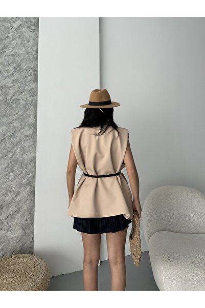 MYGİYİMİSTANBUL Belt Detail Oversize Vest