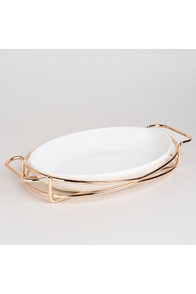 LA MESA Oval Plate With Stand Silver 12"