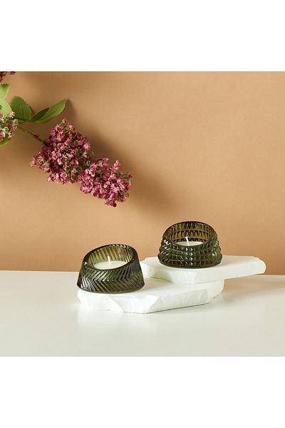 Lifestyle Textured Glass Tealight Candleholder - Set of 2