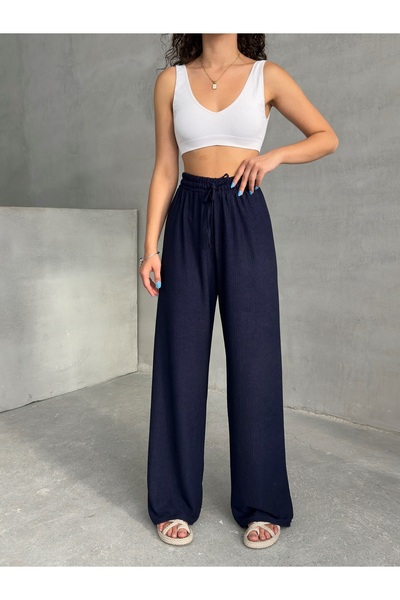 BEJNA Női sötét sötétkék elasztikus derékú Palazzo nadrág