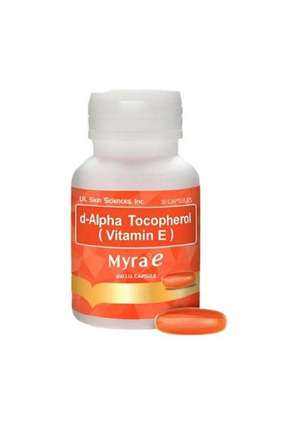 Myra E Vitamin E 400 IU Capsules – Glowing Skin & Hair Health | d-Alpha Tocopherol | 30 Capsules
