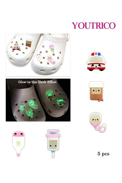 Youtrico 5pcs Medical-Themed Glow-in-the-Dark Jibbitz Charms for Crocs - Slipper Ornament