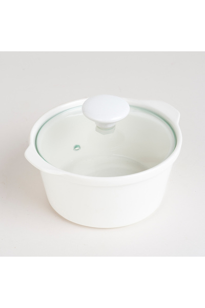 LA MESA Porcelain 3Pcs Round Casseroles With Lid And Rattan Basket