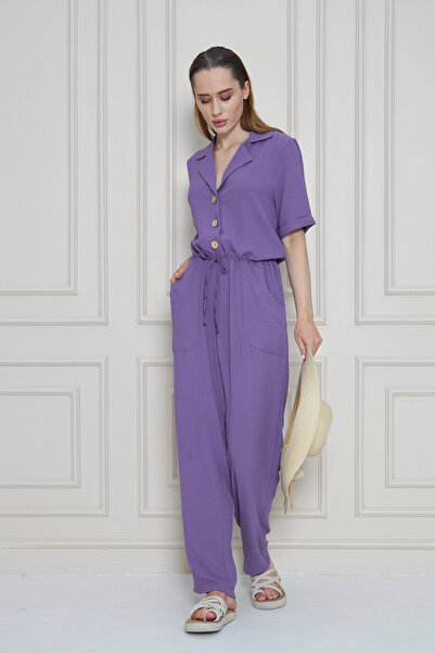 NEW LAVİVA Women's Jacket Collar Elastic Waist Jumpsuit - 700-2622