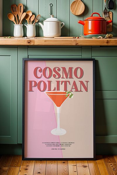 HİGUERA Cosmopolitan Colorful BAR Tablou de perete de bucătărie cu cadru din lemn natural