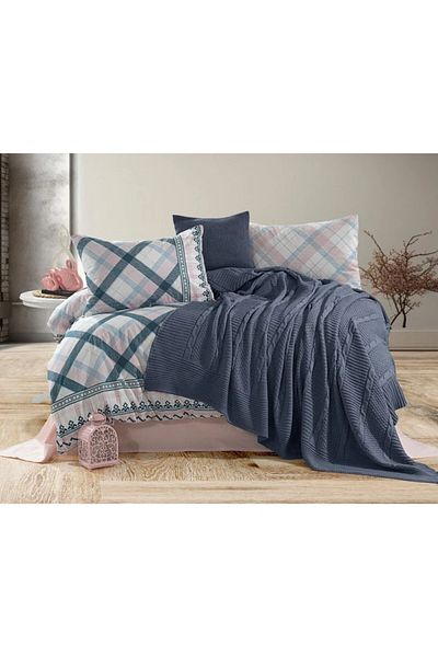 DOUX HOME Комплект завивка Rose Double 57 с плетено одеяло 200 x 220 см, син
