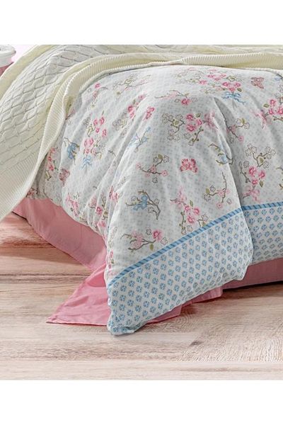 DOUX HOME طقم غطاء لحاف مزدوج 57 سلك من Yeliz مع بطانية تريكو مقاس 200 × 220 سم منقوشة