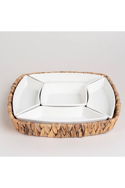 LA MESA 5Pcs Section Tray With Sea Grass Basket