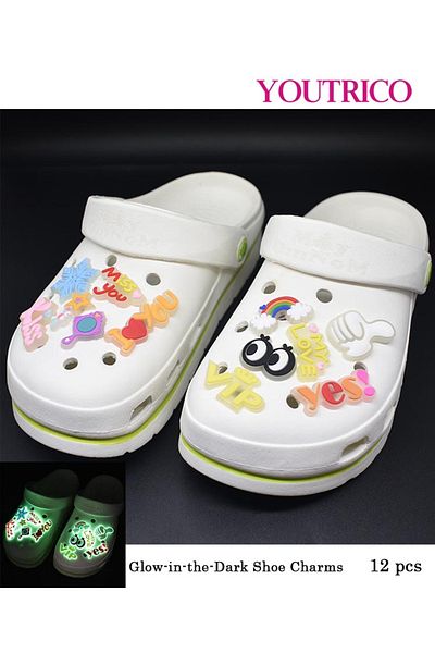 Youtrico 12pcs Glow-in-the-Dark Word Jibbitz Charms for Crocs - Slipper Ornament