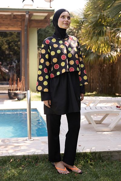 Bipantolon Γυναικείο Σετ μαγιό Hijab Fresh Slice Fruit με στάμπα 3 τεμαχίων