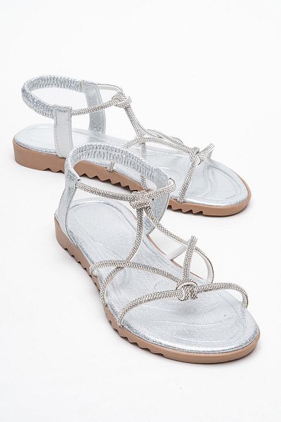 CCWAY AYAKKABI Women's Double Knuckle Stone Sandals Silver