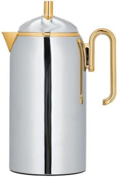 ALSAIF Thermal Flask for Coffee and Tea, Leakproof, Keeps Beverages Hot, Al Saif, 0.65L, Chrome/Gold