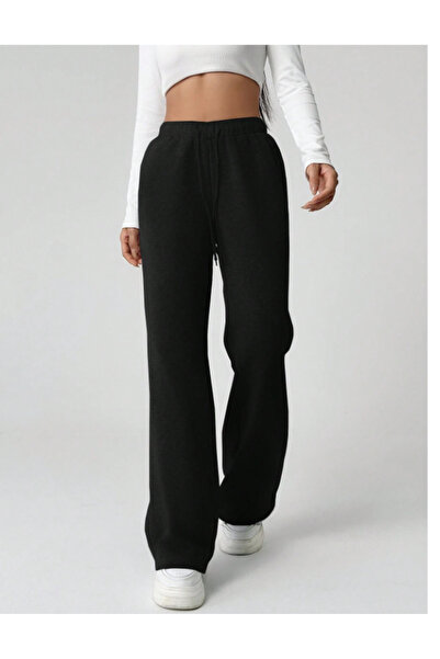 yx yustex sport Γυναικείο μαύρο παντελόνι μεγάλου μεγέθους, φαρδιά γραμμή, ελ...