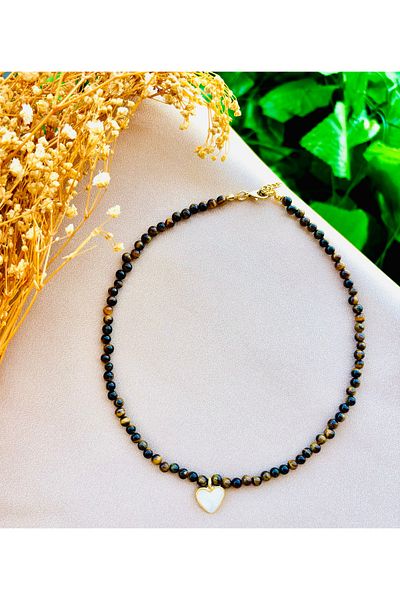 Markiz Takı Tiger Eye Natural Stone Heart Necklace