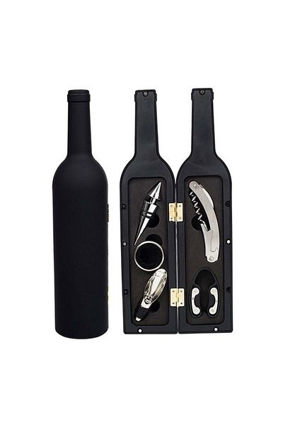 Welora Wine Opener Set with 5 Tirbuson Accessories, Ring, Cork, Cork Stopper, Anti-Drip and Cutter, Black