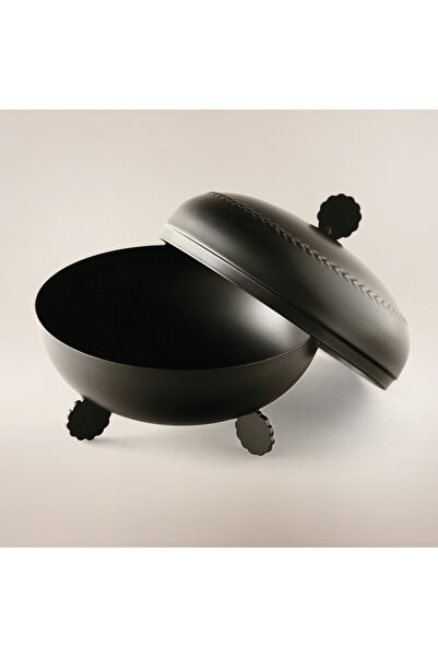 LA MESA Metal Serve Bowl With Lid Black Plated 12*12*12Cm, Black