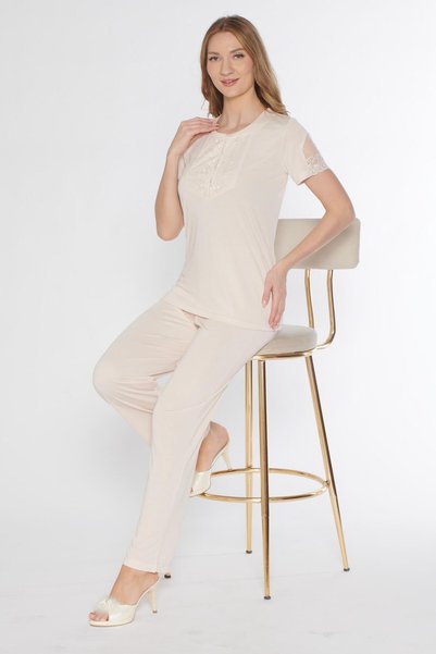 FLZ Short Sleeve Classic Zakkum Pajama Set with Lace Details 88-114