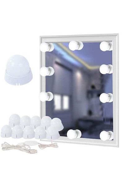divendi-ro Set of 10 LED bulbs for mirror with dimmer, 3 color shades, suction cups or adhesive - White