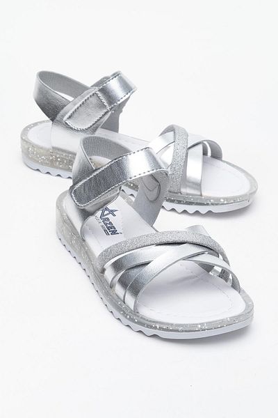 CCWAY AYAKKABI Cross Velcro Children's Sandals Silver