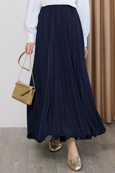 InStyle Flowy Curvy Dark Navy Blue Chiffon Skirt